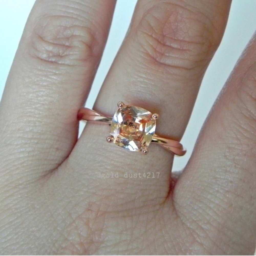 Rose Gold Morganite Solitaire Cushion Cut Ring - Picture 3 of 6